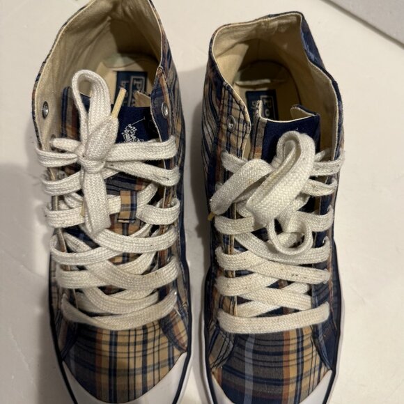 VINTAGE Polo Ralph Lauren Plaid High Top Sneakers Shoes Mens Size 10.5 Madras - Picture 13 of 13
